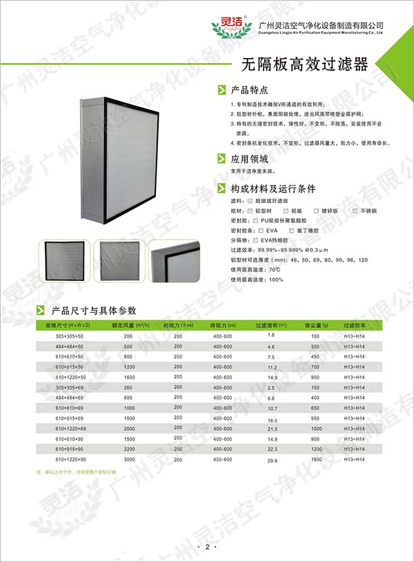 無隔板高效過濾器說明